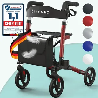 eloneo Leichtgewicht Rollator mit Sitz rot