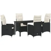 VidaXL 5-teiliges Garten-Dining-Set mit Kissen Schwarz Poly-Rattan