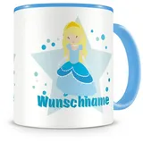 Samunshi® Kindertasse mit Namen Tasse Winter Prinzessin Personalisierte Tasse mit Namen Kinder Kinderbecher mit Namen Kindergarten blau 300ml