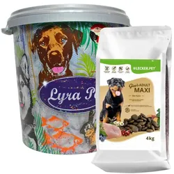 4 kg Lecker.Pet® Gino's Adult Maxi mit Huhn Hunde Trockenfutter Vollnahrung in 30 L Tonne