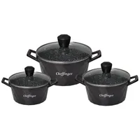 Cheffinger Kochtopf Kasserolle Topf Set 6-tlg schwarz Glasdeckel Cheffinger