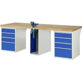 PROREGAL Werkbank Serie 7000 - Modell 7510 | HxBxT 89x250x90cm | 8x Schublade + 1x Schrank inkl. SchPROREGALbstock | Schubladenmaße 8x180mm