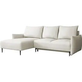 Mirjan24 Ecksofa Santi L, Eckcouch mit Bettkasten und Schlaffunktion, Schwarz Metallfüße, Aufklappmechanismus (Farbe: Velo 621) - Beige