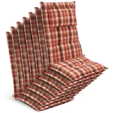 Beautissu Hochlehnerauflage 7x Premium Hochlehnerauflage 120x50x7cm, Orange-Rot-Grün-Kariert, Gartenstuhlauflage Hochlehner - Robuster Stoff & UV-Lichtechtheit grün|orange|rot