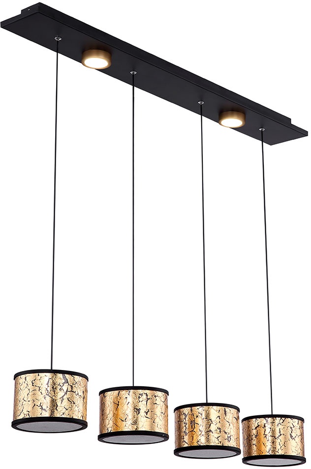 Pendelleuchte Hängelampe Glas Deckenleuchte Wohnzimmerlampe 6 flammig gold Kristall, Metall schwarz matt, 32 Watt 1850lm neutralweiß, L 75 cm