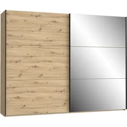 Schwebetürenschrank FORTE "Trondheim, Kleiderschrank mit Spiegel, Industrial Design, 2-Türen", braun (artisan eiche, spiegel), B:269,9cm H:210,5cm T:62,8cm, Schränke, Holzdekor: Artisan Eiche