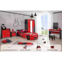 Aileenstore Kinderzimmer komplett Set Autobett Rio 5 teilig Rot