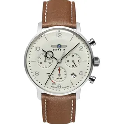 Zeppelin Sustainable Planet Edition Herrenuhr 80865_n - Beiges Biopolymer-Ziffernblatt mit silbernen Zahlen/Indices,braun,weiße Naht - 41mm