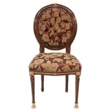 Casa Padrino Barock Esszimmerstuhl Dunkelbraun / Gold / Bordeauxrot mit Muster 50 x 45 x H. 100 cm - Barock Stuhl mit Löwenfüßen - Barock Esszimmer Möbel