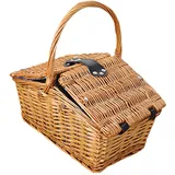 Fenteer Picknickkorb, handgewebter Korb, tragbarer Aufbewahrungskorb im Landhausstil mit Deckel und Griff