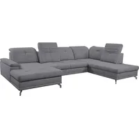 Wohnlandschaft WERK2 "Basel U-Form" Sofas Gr. B/H/T: 346cm x 105cm x 218cm, Struktur weich, Recamiere links, Schlaffunktion, Bettkasten, verstellbare Kopfteile, Sitztiefenverstellung, grau Großes U-Sofa mit Schlaffunktion, Sitztiefe & Kopfteil verstellbar