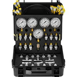 VEVOR Hydraulikdruck-Testkit, 10/100/250/400/600 bar, 5 Messgeräte, 13 Kupplungen, 14 T-Anschlüsse, 5 Testschläuche, Bagger-Hydraulik-Testmanometer-Set mit Tragetasche für Bagger-Traktoren-Maschinen