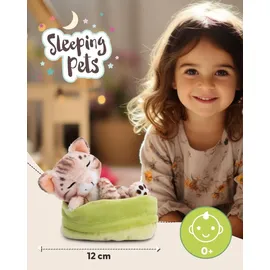 NICI 49747 - Sleeping Pets, Katze Bengal 12cm, schlafend im Körbchen (grün), Plüsch, GREEN