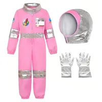 XFOZDM Astronaut Kostüm Kinder Rosa Astronautenanzug Mädchen Space Kostüm Outfit Weltraum Kostüm Set mit Helm & Handschuhen für Karneval Halloween Geburtstag Cosplay,A-S