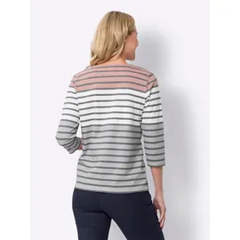 Classic Basics 3/4-Arm-Shirt CLASSIC BASICS "3/4-Arm-Shirt", Damen, Gr. 52, rot (rosenholz, grau, geringelt), 100% Baumwolle, gemustert, gestreift, mehrfarbig, Rundhals, Shirts 3/4-Arm-Shirt