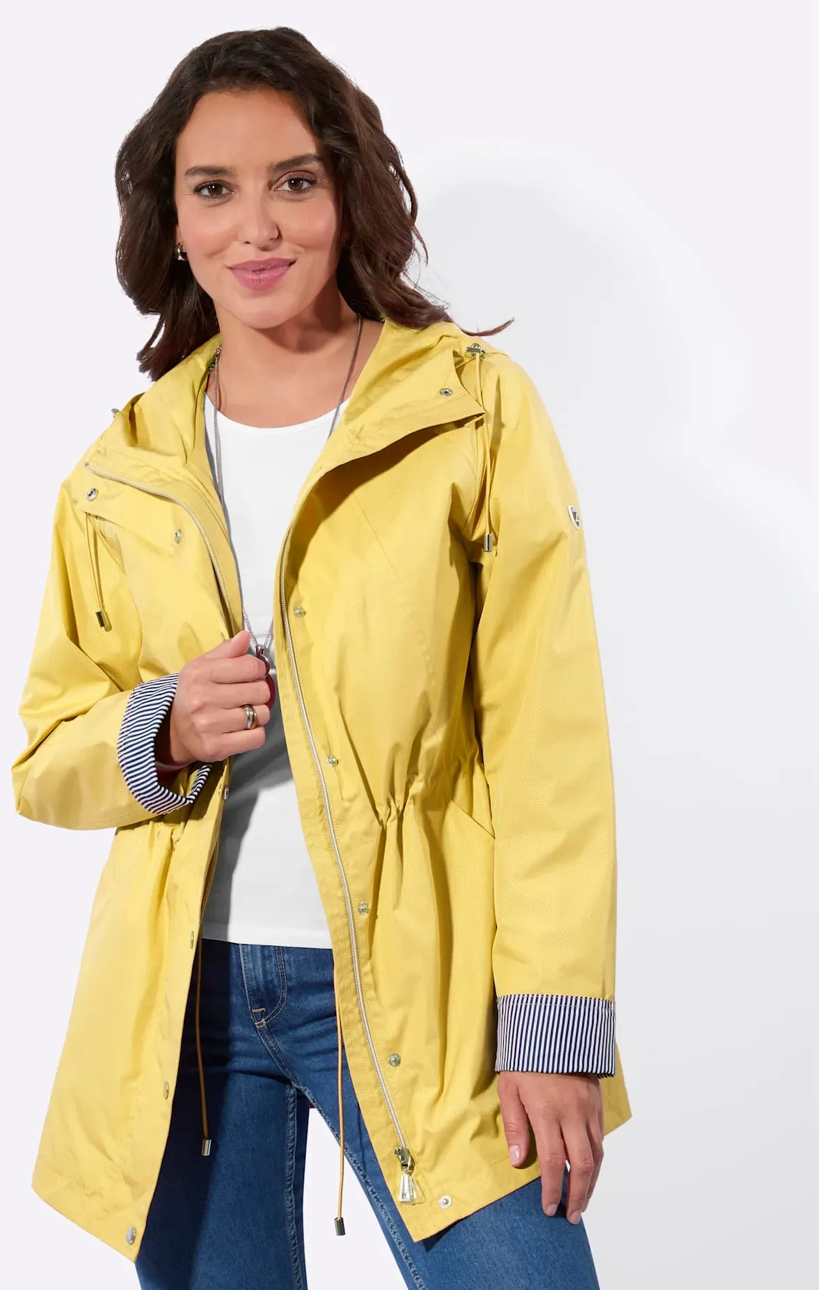 Langjacke CASUAL LOOKS, Damen, Gr. 18, zitrone, 100% Polyester, Besatz:100% Polyester, gemustert, unifarben, Jacken Langjacke