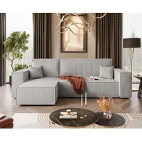 Lookway Ecksofa Gepolstertes CARLOS L-Form, Cord-Stoff, mit Schlaffunktion und Bettkasten, Seite universal grau 70 cm