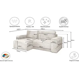 Kaiser Möbel Bohoo-ecksofa Mit Schlaffunktion stoff Velo Ecru Links