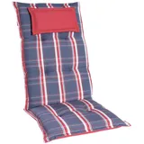 Homeoutfit24 Gartenstuhlauflagen Hochlehner – 4er Set – Komfort-Polster 6,5 cm – Kopfstütze integriert – Oeko-TEX Zertifiziert – pflegeleicht – Blau-Rot-Kariert – Made in EU