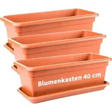 2 friends 3er Set, Pflanzkübel rechteckig 40 cm, Balkon Blumenkübel terracotta