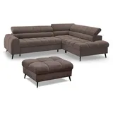 beautysofa Ecksofa mit Schlaffunktion mit Hocker VINNI L, Eckseite: Rechts, Farbe: Braun, Stoff: Misterio 28 - Braun