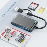 USB C + USB-A Smart Card Reader Militär SIM CAC Kartenleser, 7-in-2 Multi Speicherkarten Lesegerät DOD Military Kartenleser für CAC SIM SD M2 MS Micro-SD MMC, Smartcard Leser ISO 7816 Klasse A,B,C