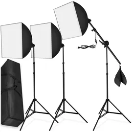 Tectake tectake® Fotostudio-Set, mit Softboxen, ausziehbaren Stativen und ausziehbarem Galgenstativ, 6500K Dauerlicht, geringes Gewicht, inklusive Tragetasche