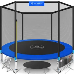KESSER® - Trampolin    TÜV Rheinland GS Zertifiziert   Komplettset mit Sicherheitsnetz, Leiter,  Randabdeckung & Zubehör   Kindertrampolin Gartentrampolin Belastbarkeit 150 kg