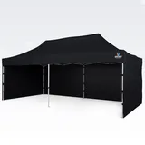 BRIMO Pop up pavillon 100% Wasserdicht mit 3 Seitenteilen - 5 Jahre Garantie (3x6 m, Schwarz)