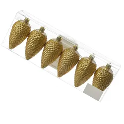 MARELIDA Christbaumschmuck Baumschmuck Tannenzapfen bruchfest glitzernd H: 8cm gold 6St.