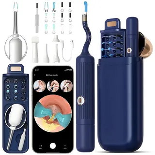 AKKEE Ohrenreiniger Entferner mit Kamera, 1920P HD-Otoskop, Ohrenreiniger mit WLAN, IP67 Wasserdicht, 6 LEDs blau