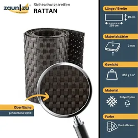 zaun|zu® Sichtschutz Rattan Einzelstreifen für Doppelstabmatten Dunkelbraun 2,55m