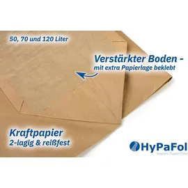 Hypafol Papiermüllsäcke 50 liter | 50 Stück | 2-lagig, | 450x600+200 mm, | unbedruckt | kompostierbare Papiertüten | Kraftpapier - Braun