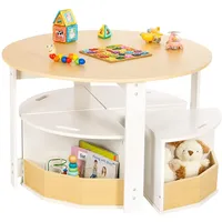 Yorbay Kindertisch mit 4 Stauraumhocker, Kindersitzgruppe, Kindermöbel Set aus Holz, Sitzgruppe für Kinder, Maltisch für Kinderzimmer, Spielzimmer, Vorschüler, Kindermöbel (Natur)