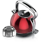 Arendo - Wasserkocher Edelstahl mit Temperatureinstellung, LED Anzeige mit Touch Panel - Wasserkessel Retro Vintage, 1,7 Liter, Warmhaltefunktion, Zwischenmessung, austauschbarer Kalkfilter, Rot