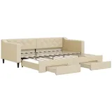 vidaXL Tagesbett, Ausziehbar mit Schubladen, Creme 90x200 cm Stoff