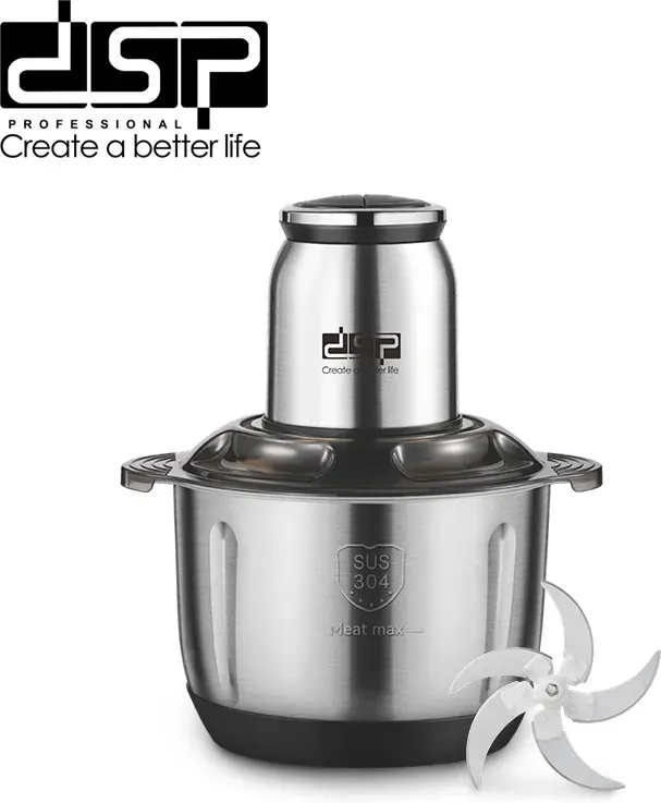 DSP KM4108 5-Liter Edelstahl-Küchenzerkleinerer mit 2 Geschwindigkeitsstufen & 5-flügligem Messer für einfaches Kochen