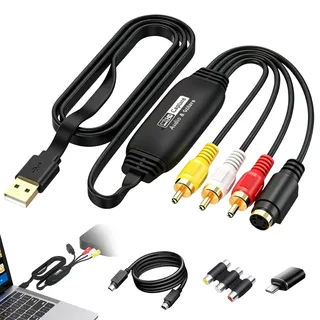 VHS to Digital Converter, VHS Digitalisieren Gerät Konverter VHS auf USB 2.0 Video Grabber, Digitalisieren von VHS Kassette, Adapter Video Capture für Windows Android MacOS