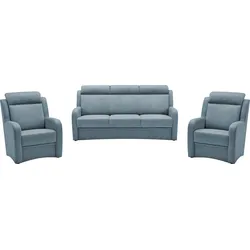 Polstergarnitur VILLA BECK "Varese", blau (16 steel), Microfaser, Kopfteilverstellung, Sitzmöbel-Sets, Kopfteilverstellung, Set aus 3-Sitzer und 2x Sessel, in Sitzhöhe 46