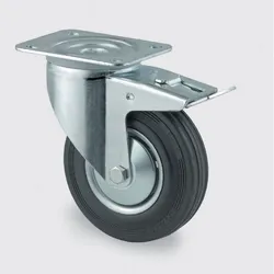 Transportrolle TENTE mit Bedeckung, 100 mm, drehbar mit Bremse, schwarzer Gummi