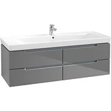 Villeroy & Boch Subway 2.0 Waschtischunterschrank A69110FP,128,7x42x44,9cm, Glossy Grey, Griff chrom