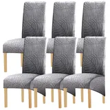 JUNZHE 1/2/4/6 Stück High Back Jacquard Stuhlhussen für Esszimmer Stühle Stretch Esszimmer Küche XL Stuhlhussen, waschbare Anti-Staub große Stuhlhussen (Hellgrau1,6 Pcs)