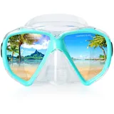 Taucherbrille für Erwachsene mit Anti-Nebel Schnorchelmaske, Schwimmmaske gehärtetem Glas und Nasenabdeckung zum Schnorcheln und Schwimmen (G Aqua)