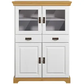 Home Affaire Highboard HOME AFFAIRE "Rügen", weiß (weiß, honig), B:95cm H:130cm T:40cm, Massivholz, Sideboards, Highboard, Vitrine im Landhausstil, zertifiziertes Massivholz, Höhe 131 cm
