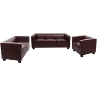 Mendler 3-2-1 Sofagarnitur Couchgarnitur Loungesofa Lille ~ Kunstleder, rot-braun