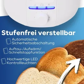 Bomann Bomann® Toaster mit 2 Scheiben mit Auftau-, Aufwärm- und Schnellstoppfunktion, mit Brötchenaufsatz, 1400W, TA6070CB, Weiss