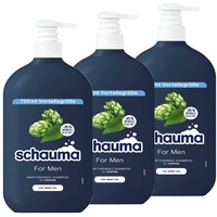 Schauma Schwarzkopf Shampoo For Men mit Hopfen, Kräftigendes Shampoo vom Ansatz an bis in die Spitzen, 3er Pack (3x 750 ml), vegane Formel, aus recyceltem Plastik