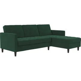 dorel home Eckcouch Velours 3-Sitzer Dunkelgrün