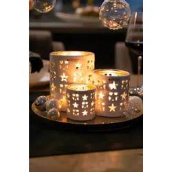 Tischlicht Atella Stern 7cm creme/silber