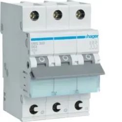 Hager MBS363 Leitungsschutzschalter 3 polig 6kA B-Charakteristik 63A QuickConnect 3 Module.Leitungsschutzschalter mit QuickConnect-Klemme nach DIN EN